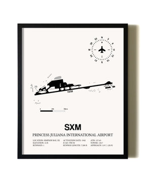 Framed Princess Juliana International Airport wall art poster in black frame