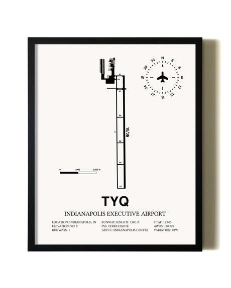 Framed Indianapolis Executive Airport wall art poster in black frame