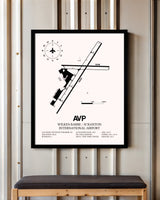 Wilkes-Barre / Scranton International Airport framed poster displayed in an airplane hangar