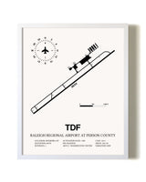 Raleigh Regional Airport At Person County airport map poster in oak frame
