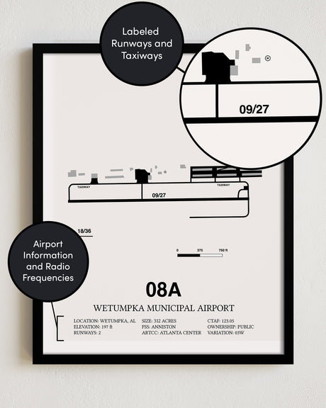 08A Airport Map, Wetumpka Municipal Airport Print