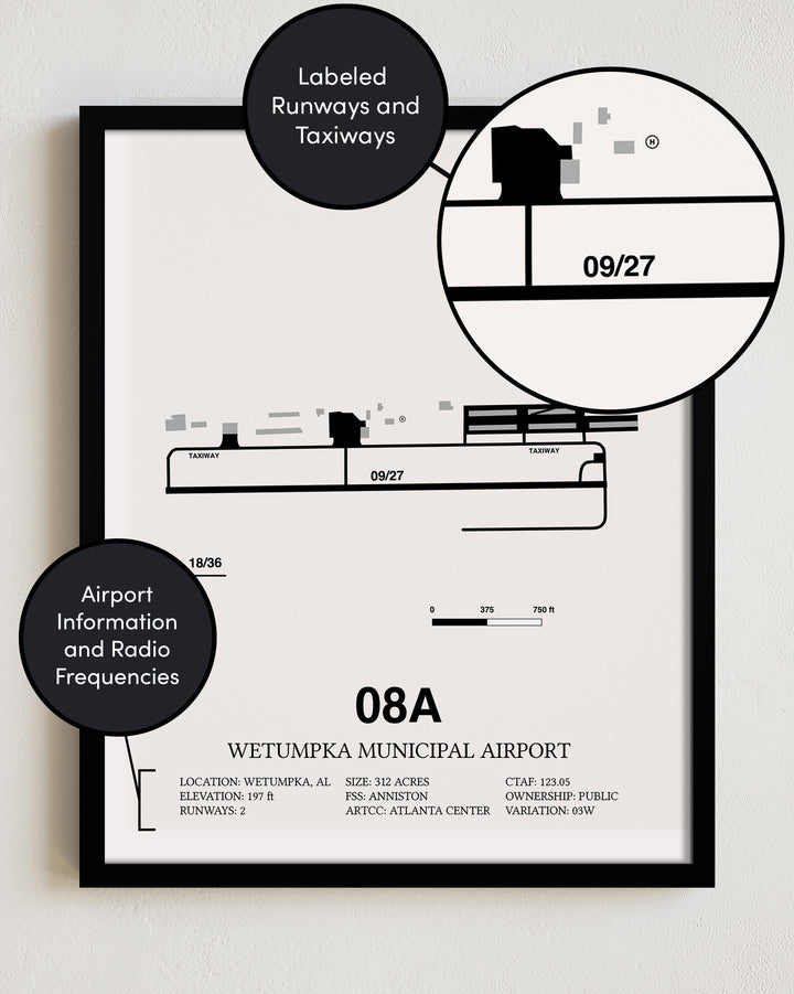 08A Airport Map, Wetumpka Municipal Airport Print