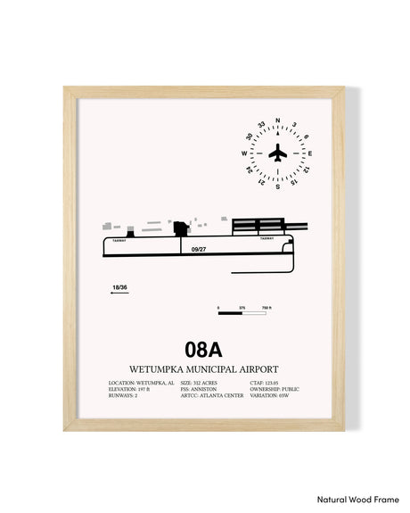 Detailed Airport Map of Wetumpka Municipal Airport (08A) in White with a Natural Frame