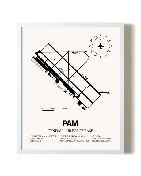 Tyndall Air Force Base airport map poster in oak frame