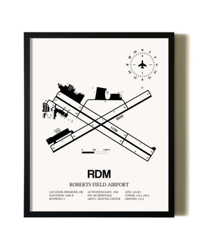 Framed Roberts Field Airport wall art poster in black frame