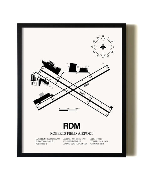 Framed Roberts Field Airport wall art poster in black frame