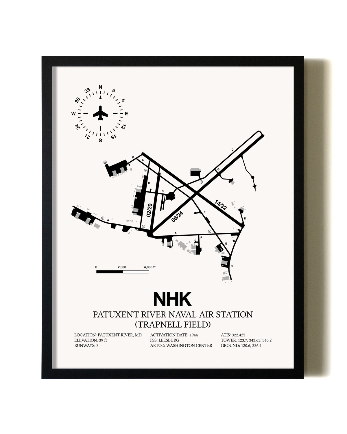 Framed Patuxent River Naval Air Station (Trapnell Field) wall art poster in black frame