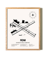 Roberts Field Airport framed print in natural wood frame
