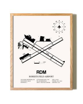 Roberts Field Airport framed print in natural wood frame