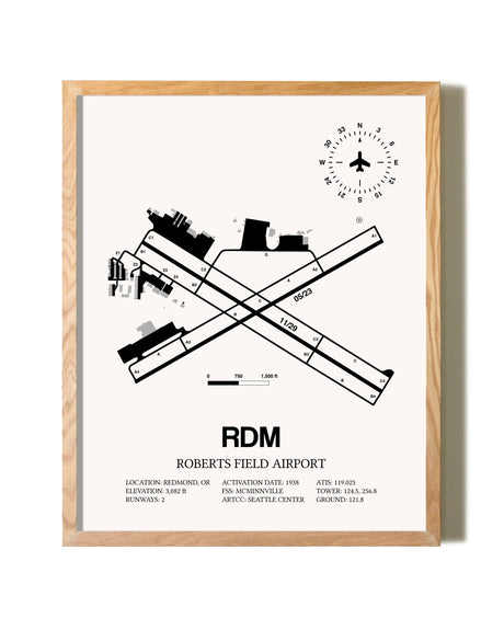 Roberts Field Airport framed print in natural wood frame