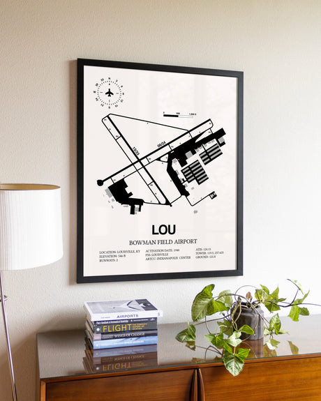 Bowman Field Airport aviation wall décor in black wood frame