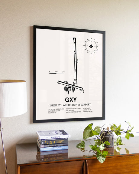 Greeley-Weld County Airport aviation wall décor in black wood frame