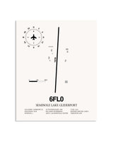 Gray Seminole Lake Gliderport framed poster displayed in an airplane hangar