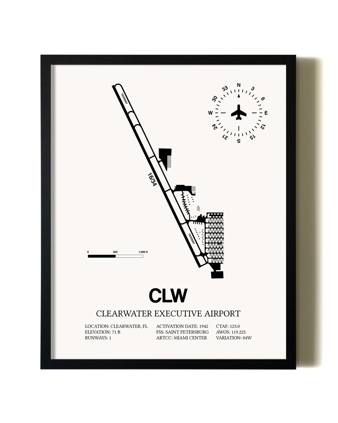 Framed Clearwater Executive Airport wall art poster in black frame
