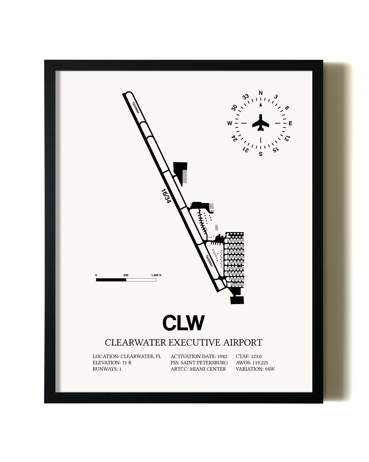 Framed Clearwater Executive Airport wall art poster in black frame