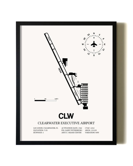 Framed Clearwater Executive Airport wall art poster in black frame