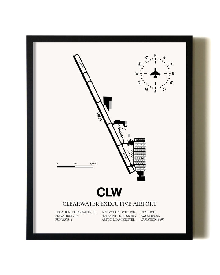 Framed Clearwater Executive Airport wall art poster in black frame