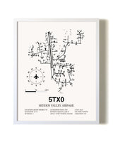 Hidden Valley Airpark airport map poster in oak frame