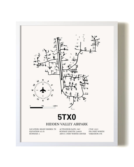Hidden Valley Airpark airport map poster in oak frame