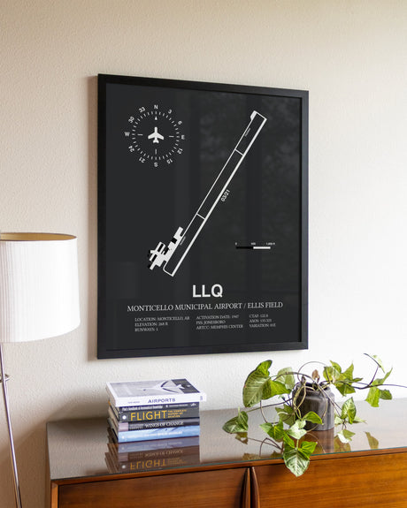 Gray Framed Monticello Municipal Airport / Ellis Field wall art poster in black frame