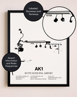 Framed Butte Municipal Airport layout wall art poster