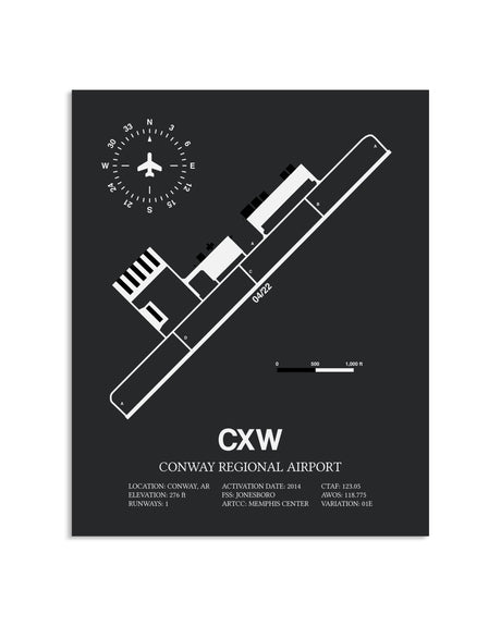 Gray Framed Conway Regional Airport layout wall art poster