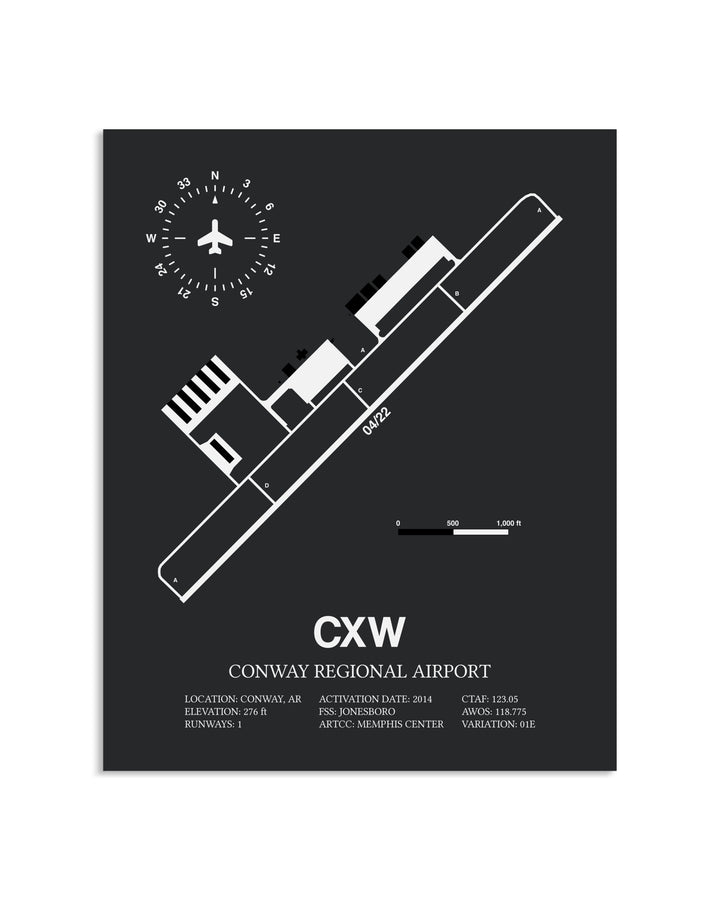 Gray Framed Conway Regional Airport layout wall art poster