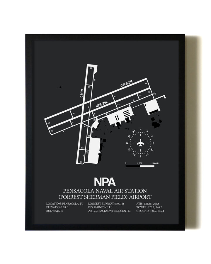 Unframed Pensacola Naval Air Station (Forrest Sherman Field) Airport map print poster