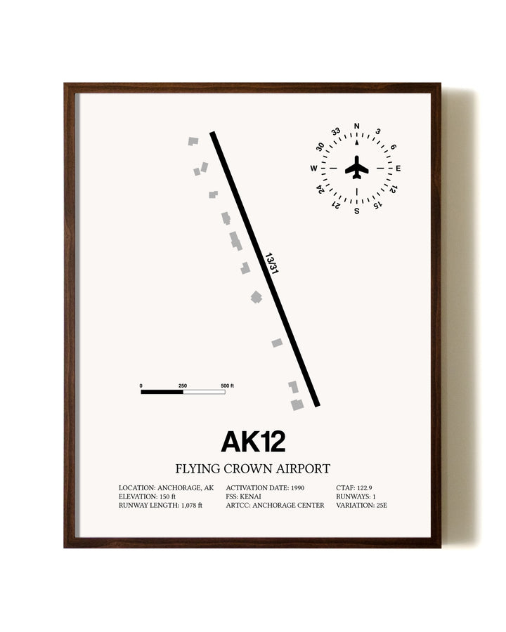 Flying Crown Airport aviation print in walnut frame