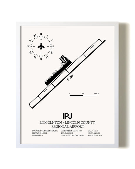 Lincolnton-Lincoln County Regional Airport airport map poster in oak frame