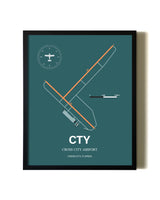 Green Cross City Airport aviation wall décor in black wood frame