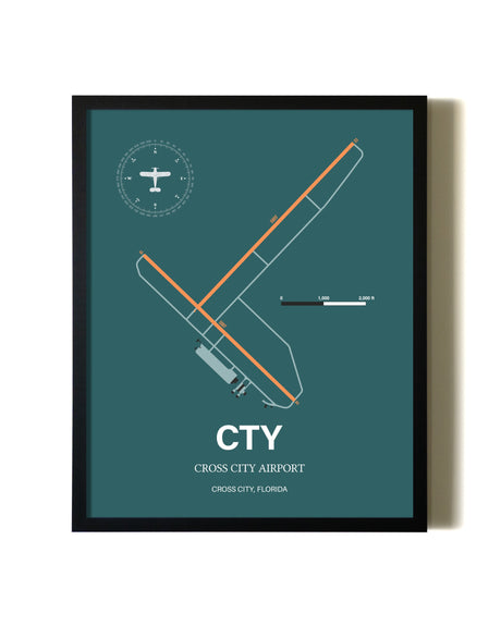 Green Cross City Airport aviation wall décor in black wood frame