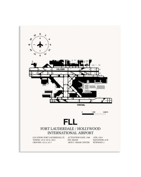 Gray Fort Lauderdale / Hollywood International Airport framed poster displayed in an airplane hangar