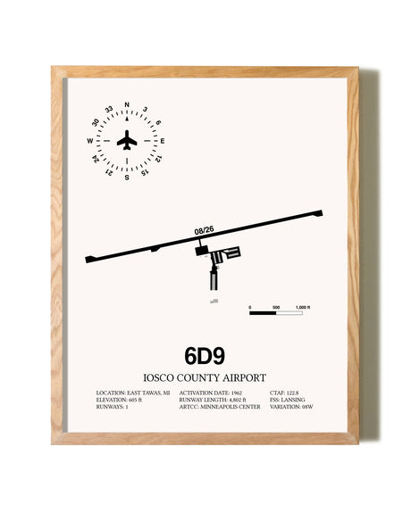 Iosco County Airport framed print in natural wood frame