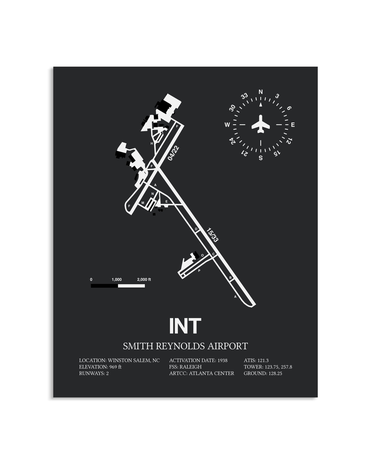 Gray Framed Smith Reynolds Airport layout wall art poster