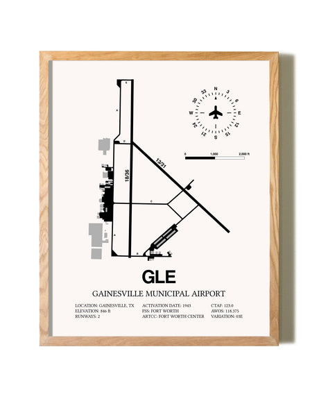 Gainesville Municipal Airport framed print in natural wood frame