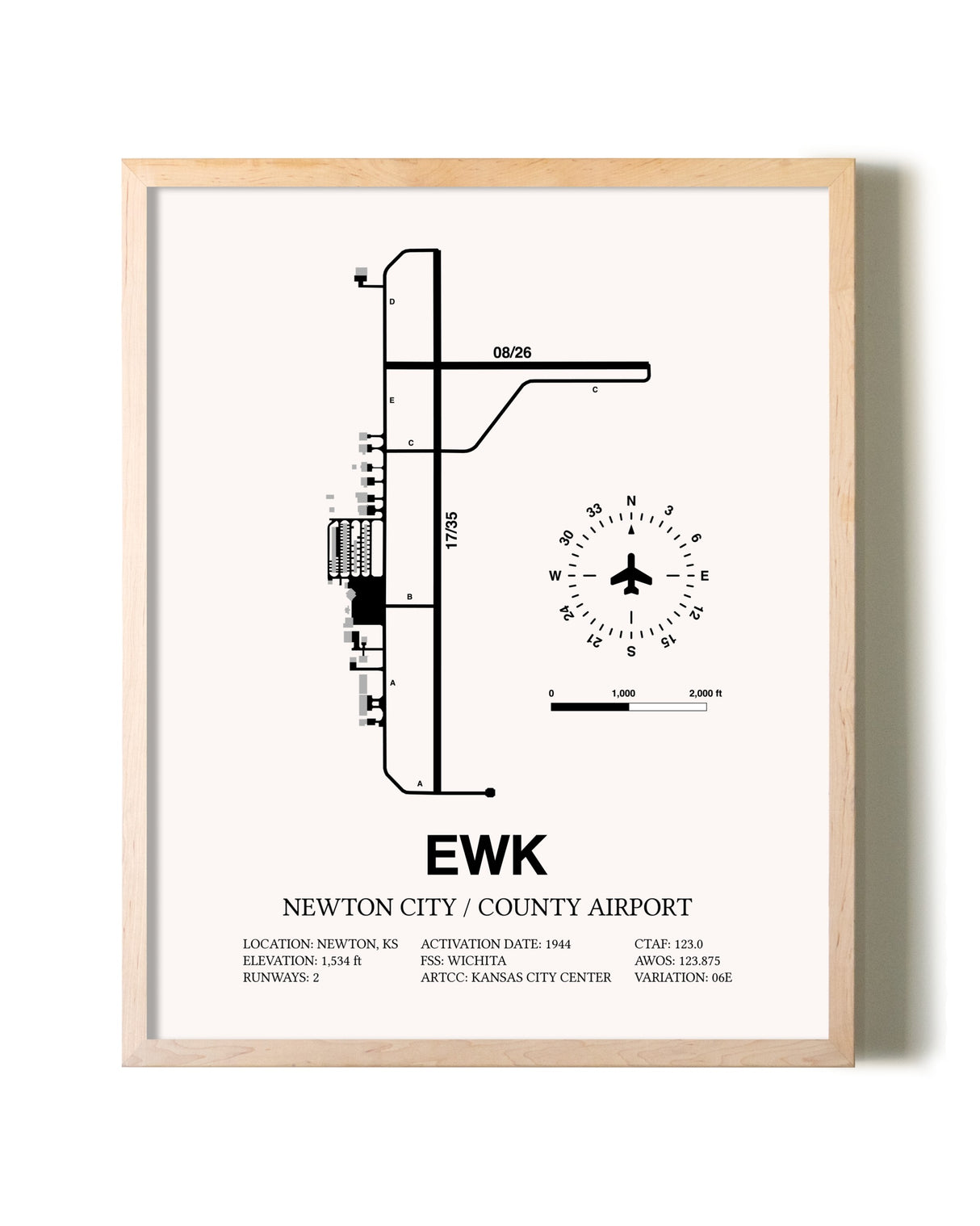 Newton City / County Airport framed wall art in white frame