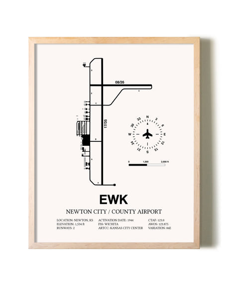 Newton City / County Airport framed wall art in white frame
