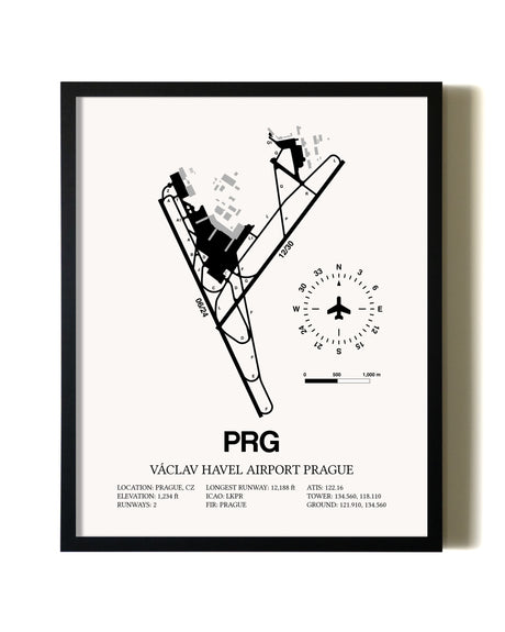 Framed Vaclav Havel Airport Prague wall art poster in black frame