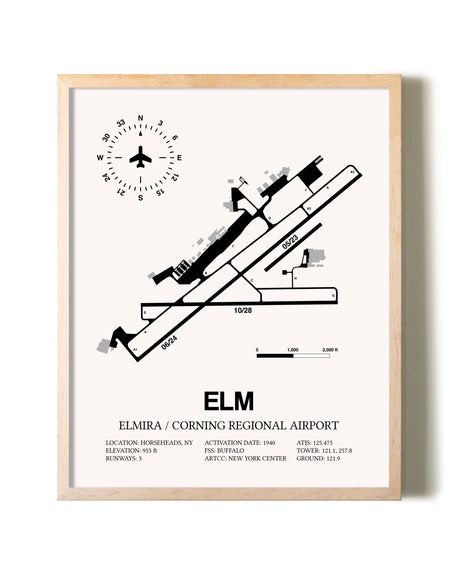 Elmira / Corning Regional Airport framed wall art in white frame