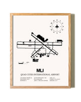 Quad Cities International Airport framed print in natural wood frame