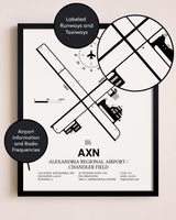 Framed Alexandria Regional Airport / Chandler Field layout wall art poster