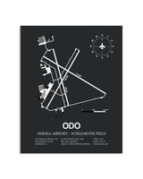 Gray Framed Odessa Airport-Schlemeyer Field layout wall art poster