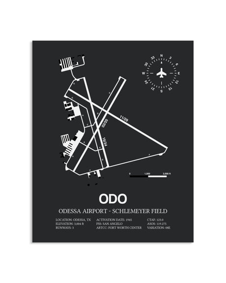 Gray Framed Odessa Airport-Schlemeyer Field layout wall art poster