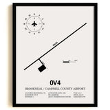 Framed Detailed Airport Map of Brookneal / Campbell County Airport (0V4) in White with a Black Frame