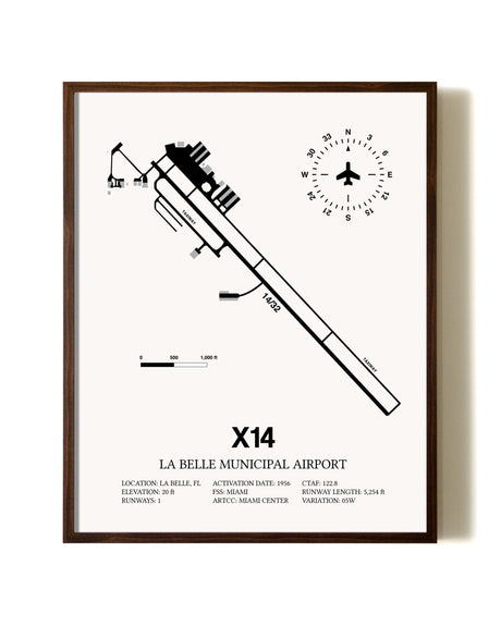 La Belle Municipal Airport aviation print in walnut frame