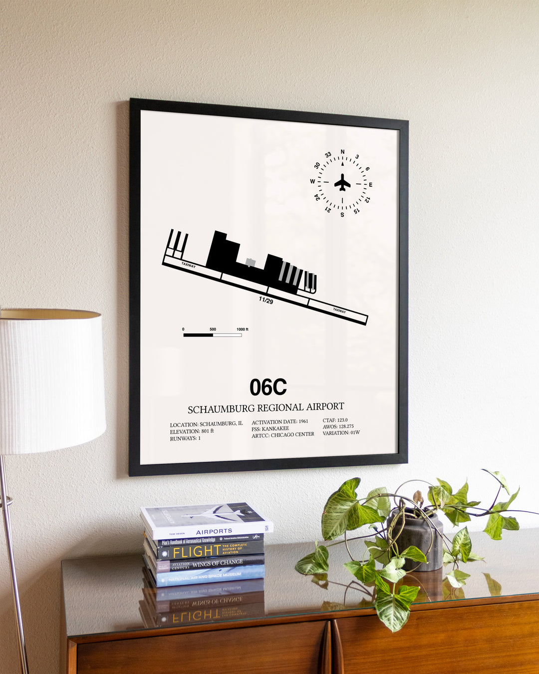Schaumburg Regional Airport aviation wall décor in black wood frame