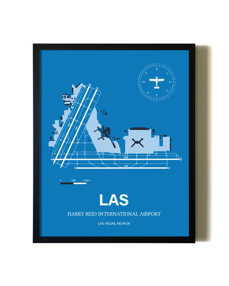Sky Blue Harry Reid International Airport aviation wall décor in black wood frame