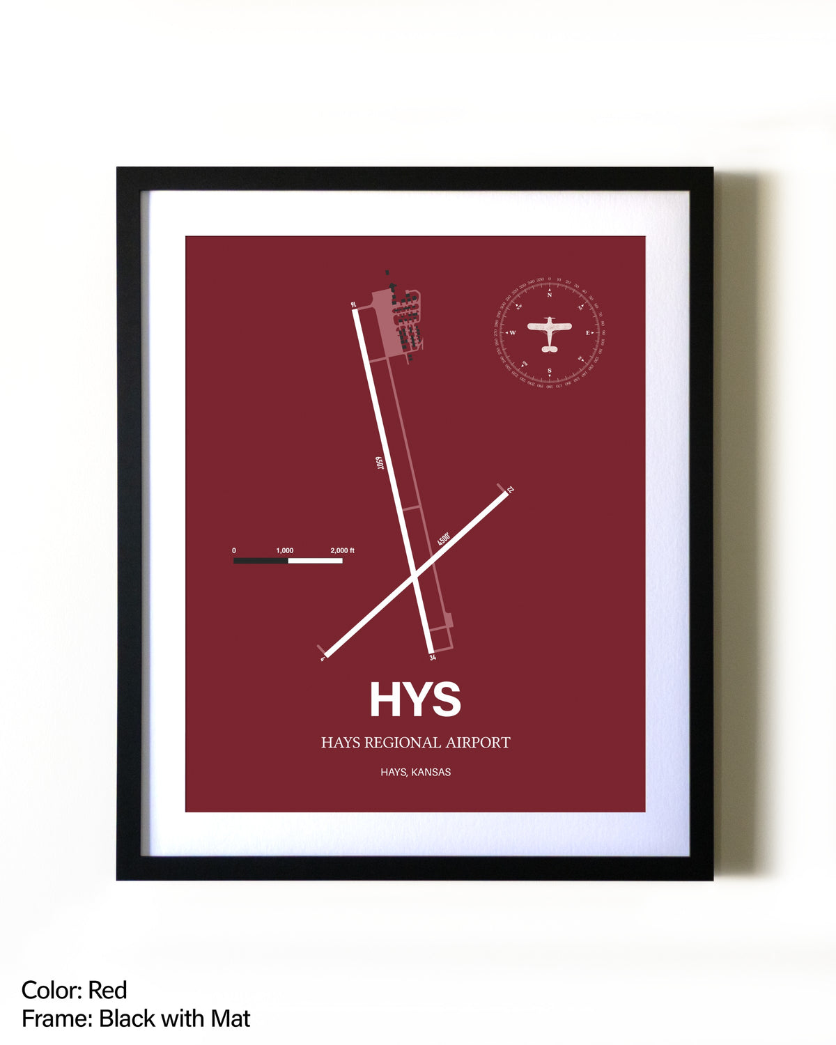 Hays Regional Airport aviation wall décor in black wood frame