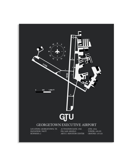 Gray Framed Georgetown Executive Airport At Johnny Gantt Field layout wall art poster